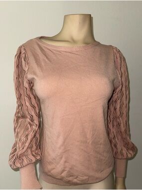 A. Giannetti Dusty Rose Knit Top with Sheer Lace Sleeves